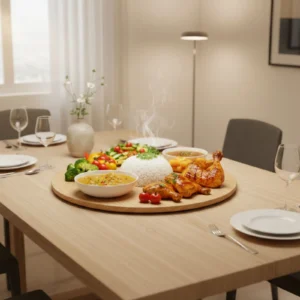 Luxury 360° Rotating Dining Table Serving Tray - ন্যাচারাল উড (কাঠের রঙ)